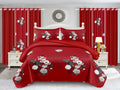 Red & White Floral 9-Piece Bedspread and Curtain Set